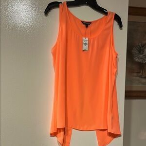 Neon coral high neck open back sleeves blouse